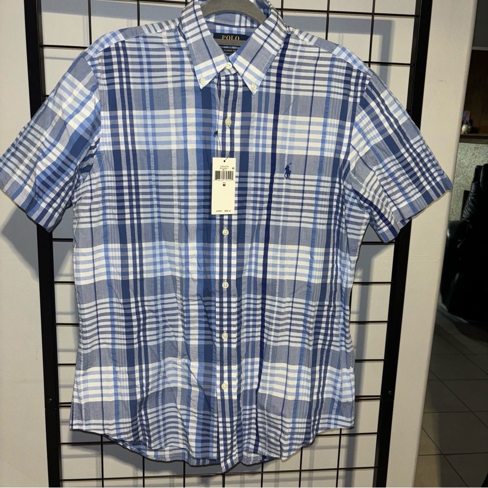 Polo by Ralph Lauren Blue and White Short Sleeve Button Down Shirt NWT - Picture 2 of 7